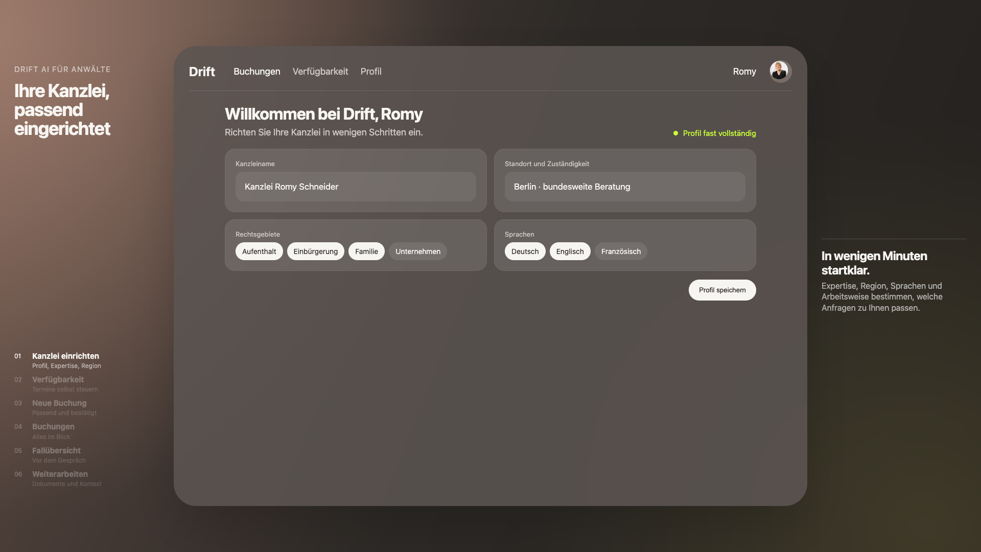 Drift AI für Migrationsanwälte product preview